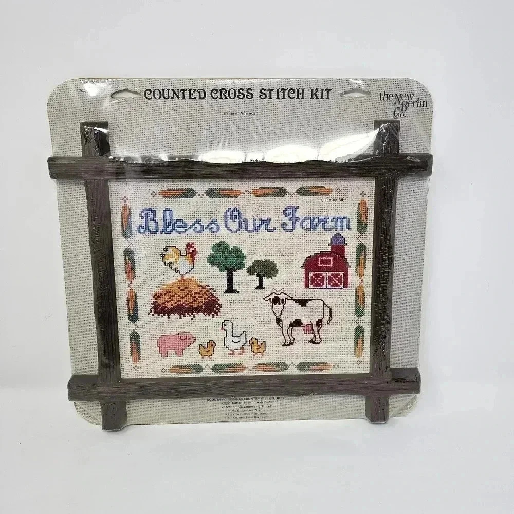 The New Berlin Co Bless Our Farm Counted Cross Stitch Kit 30038  with Frame NEW